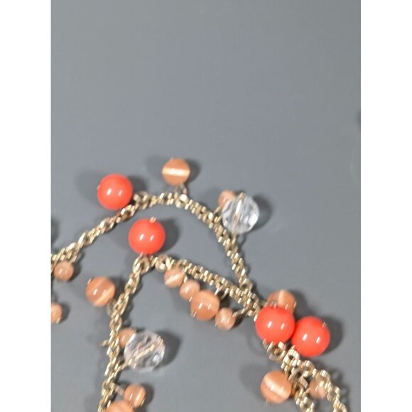 Banana Republic Orange Charm Bead Multi Chain Necklace Boho Coastal Chic 30" - Picture 6 of 9